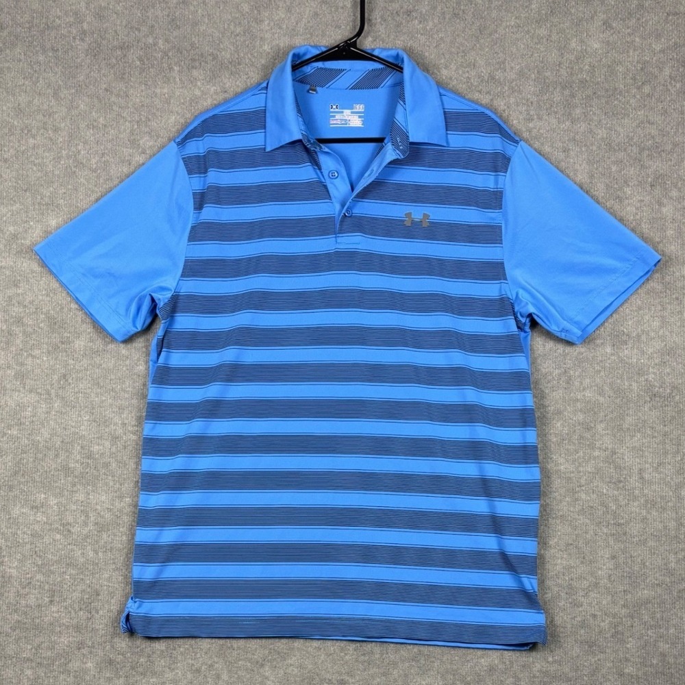 Under Armour HeatGear Loose Polo Shirt Striped Blue Mens Large